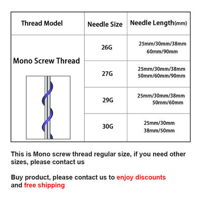 Mono Screw Pdo Thread CE Approved 29G 50mm L Blunt Needle Cannula Hilos Tensores