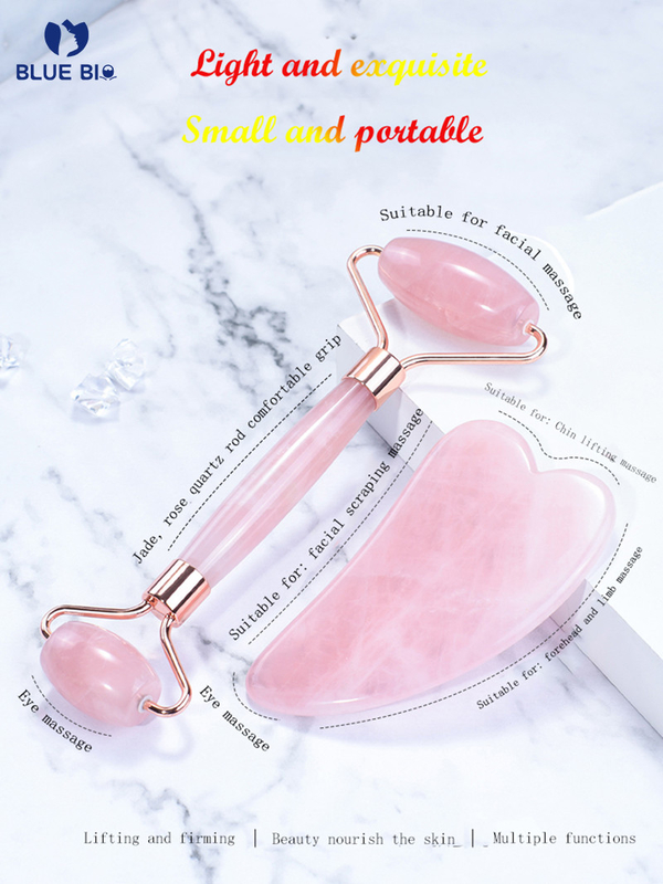 Facial Massage Natural Jade Roller Double Head Silent Roller Skin Care Guasha Board Beauty Massager Set